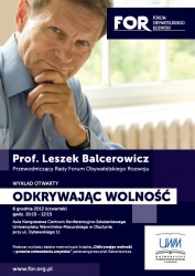 Już w czwartek 6 grudnia wykład otwarty Leszka Balcerowicza na Uniwersytecie Warmińsko-Mazurskim